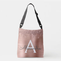 Rose Gold - Blush Pink Glitter Metal Monogram Name