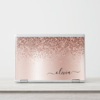 Rose Gold Blush Pink Glitter Metal Monogram Name HP Laptop Skin