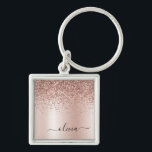 Rose Gold - Blush Pink Glitter Metal Monogram Name Key Ring<br><div class="desc">Rose Gold - Blush Pink Faux Foil Metallic Sparkle Glitter Brushed Metal Monogram Name Keychains (Key Chain). This makes the perfect sweet 16 birthday,  wedding,  bridal shower,  anniversary,  baby shower or bachelorette party gift for someone that loves glam luxury and chic styles.</div>