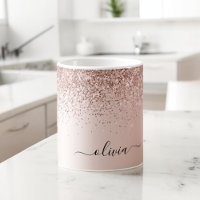 Rose Gold - Blush Pink Glitter Metal Monogram Name
