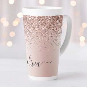 Rose Gold - Blush Pink Glitter Metal Monogram Name Latte Mug