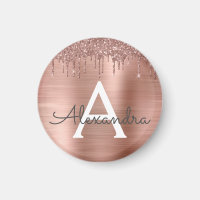 Rose Gold - Blush Pink Glitter Metal Monogram Name