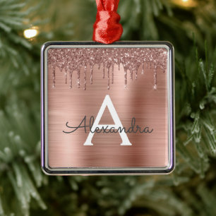 Rose Gold - Blush Pink Glitter Metal Monogram Name Metal Tree Decoration