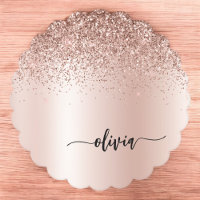Rose Gold - Blush Pink Glitter Metal Monogram Name