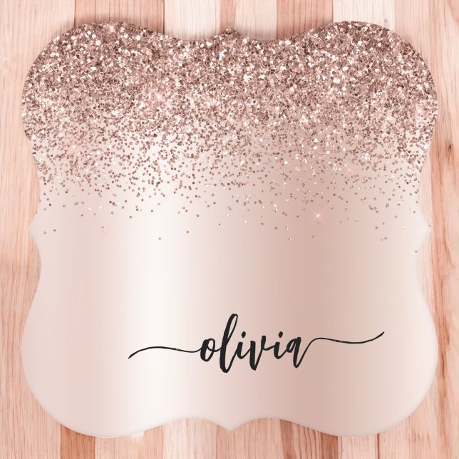 Rose Gold - Blush Pink Glitter Metal Monogram Name Paper Coaster (Creator Uploaded)