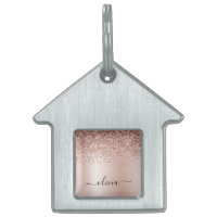 Rose Gold - Blush Pink Glitter Metal Monogram Name