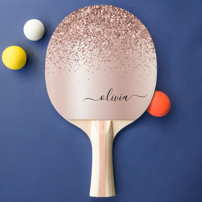 Rose Gold - Blush Pink Glitter Metal Monogram Name Ping Pong Paddle (Creator Uploaded)
