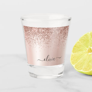 Rose Gold - Blush Pink Glitter Metal Monogram Name Shot Glass