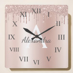 Rose Gold - Blush Pink Glitter Metal Monogram Name Square Wall Clock<br><div class="desc">Rose Gold - Blush Pink Faux Foil Metallic Sparkle Glitter Brushed Metal Monogram Name and Initial Luxury Wall Clock. This makes the perfect sweet 16 birthday,  wedding,  bridal shower,  anniversary,  baby shower or bachelorette party gift for someone that loves glam luxury and chic styles.</div>