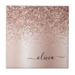 Rose Gold - Blush Pink Glitter Metal Monogram Name Tile<br><div class="desc">Rose Gold - Blush Pink Faux Foil Metallic Sparkle Glitter Brushed Metal Monogram Name and Initial Ceramic Tiles. This makes the perfect sweet 16 birthday,  wedding,  bridal shower,  anniversary,  baby shower or bachelorette party gift for someone that loves glam luxury and chic styles.</div>