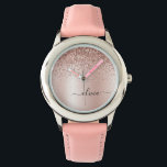 Rose Gold - Blush Pink Glitter Metal Monogram Name Watch<br><div class="desc">Rose Gold - Blush Pink Faux Foil Metallic Sparkle Glitter Brushed Metal Monogram Name Watch. This makes the perfect sweet 16 birthday,  wedding,  bridal shower,  anniversary,  baby shower or bachelorette party gift for someone that loves glam luxury and chic styles.</div>