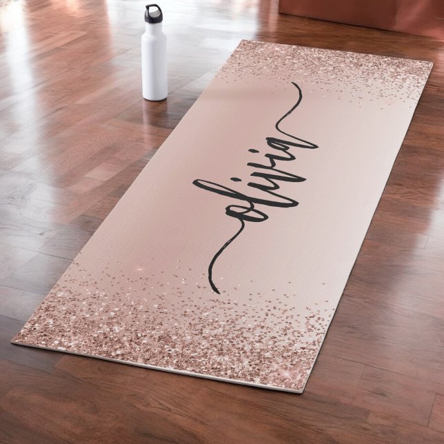 Rose Gold - Blush Pink Glitter Metal Monogram Name Yoga Mat (Creator Uploaded)