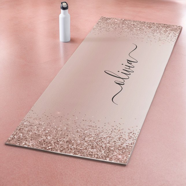 Rose Gold - Blush Pink Glitter Metal Monogram Name Yoga Mat (Creator Uploaded)