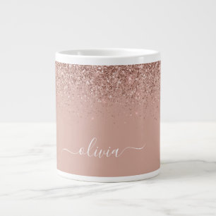 Rose Gold Blush Pink Glitter Modern Monogram Name Large Coffee Mug
