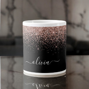 Rose Gold Blush Pink Glitter Modern Monogram Name Large Coffee Mug
