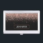 Rose Gold Blush Pink Glitter Monogram Girly Business Card Holder<br><div class="desc">Black and Rose Gold - Blush Pink Sparkle Glitter Monogram Name Business Card Holder. This makes the perfect sweet 16 birthday,  wedding,  bridal shower,  anniversary,  baby shower or bachelorette party gift for someone that loves glam luxury and chic styles.</div>