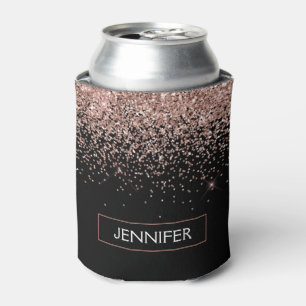 Rose Gold Blush Pink Glitter Monogram Girly Can Cooler