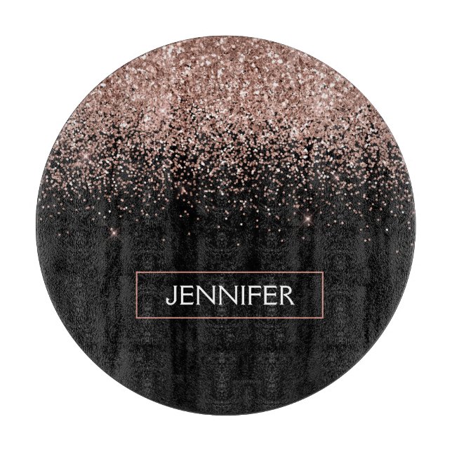 Rose Gold Blush Pink Glitter Monogram Girly Cutting Board (Front)