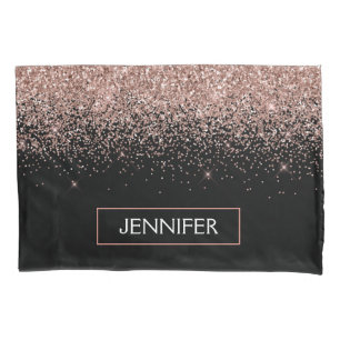 Rose Gold Blush Pink Glitter Monogram Girly Pillowcase