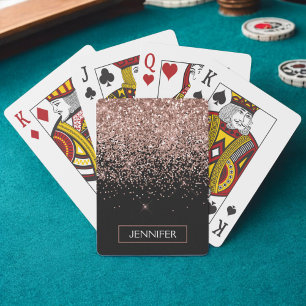 Rose Gold Blush Pink Glitter Monogram Girly Playing Cards