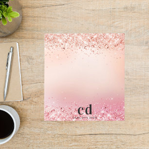 Rose gold blush pink glitter monogram glam notepad