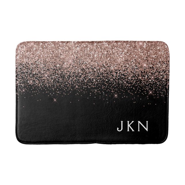 Rose Gold Blush Pink Glitter Monogram Initials Bath Mat (Front)