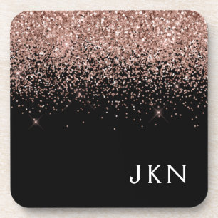 Rose Gold Blush Pink Glitter Monogram Initials Coaster