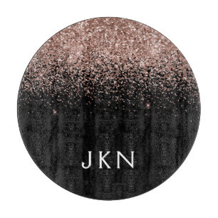 Rose Gold Blush Pink Glitter Monogram Initials Cutting Board