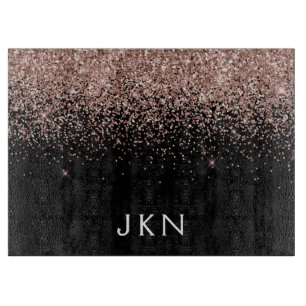 Rose Gold Blush Pink Glitter Monogram Initials Cutting Board