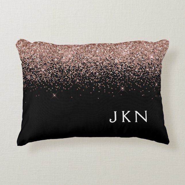 Rose Gold Blush Pink Glitter Monogram Initials Decorative Cushion (Front)