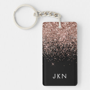 Rose Gold Blush Pink Glitter Monogram Initials Key Ring