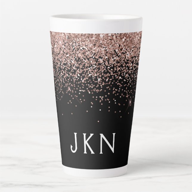 Rose Gold Blush Pink Glitter Monogram Initials Latte Mug (Front)