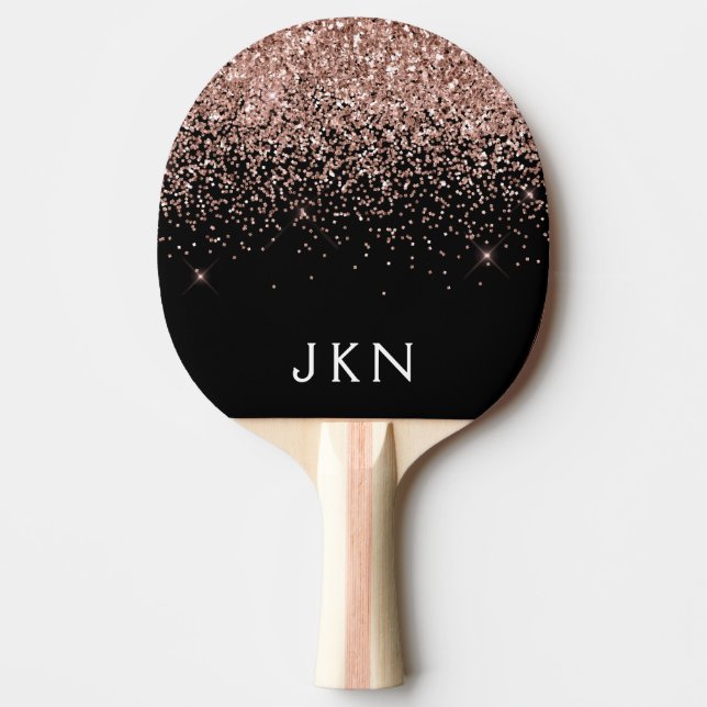 Rose Gold Blush Pink Glitter Monogram Initials Ping Pong Paddle (Front)