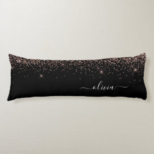 Rose Gold Blush Pink Glitter Monogram Name Girly Body Cushion