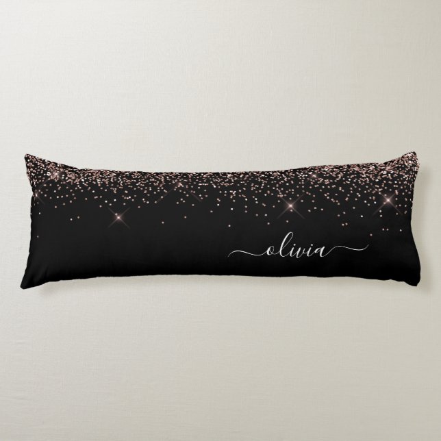 Rose Gold Blush Pink Glitter Monogram Name Girly Body Cushion (Front)