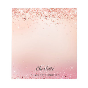 Rose gold blush pink glitter monogram notepad