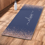 Rose Gold Blush Pink Glitter Navy Blue Monogram Yoga Mat<br><div class="desc">Rose Gold - Blush Pink and Navy Blue Faux Sparkle Glitter Monogram Name Workout Fitness Exercise Yoga Mat. This makes the perfect sweet 16 birthday,  wedding,  bridal shower,  anniversary,  baby shower or bachelorette party gift for someone that loves glam luxury and chic styles.</div>