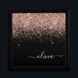 Rose Gold Blush Pink Glitter Script Monogram Gift Box<br><div class="desc">Black and Rose Gold Blush Pink Sparkle Glitter script Monogram Name Jewellery Keepsake Box. This makes the perfect graduation,  birthday,  wedding,  bridal shower,  anniversary,  baby shower or bachelorette party gift for someone that loves glam luxury and chic styles.</div>