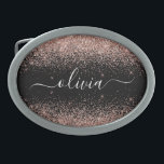 Rose Gold Blush Pink Glitter Script Monogram Girly Belt Buckle<br><div class="desc">Black and Rose Gold - Blush Pink Sparkle Glitter Script Monogram Name Belt Buckle. This makes the perfect graduation, sweet 16 16th, 18th, 21st, 30th, 40th, 50th, 60th, 70th, 80th, 90th, 100th birthday, wedding, bridal shower, anniversary, baby shower or bachelorette party gift for someone that loves glam luxury and chic...</div>