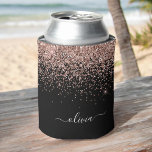 Rose Gold Blush Pink Glitter Script Monogram Girly Can Cooler<br><div class="desc">Black and Rose Gold - Blush Pink Glitter and Sparkle Elegant Birthday or Bachelorette Party Can Coolers. These Wedding,  Bridal Shower or Birthday Party Can Coolers can be customised to include your first name. Please contact the designer for customised matching items.</div>