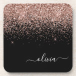 Rose Gold Blush Pink Glitter Script Monogram Girly Coaster<br><div class="desc">Black and Rose Gold Blush Pink Glitter Script Monogram Name Paper Coasters. This makes the perfect graduation,  birthday,  wedding,  bridal shower,  anniversary,  baby shower or bachelorette party gift for someone that loves glam luxury and chic styles.</div>