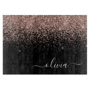 Rose Gold Blush Pink Glitter Script Monogram Girly Cutting Board