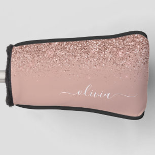 Rose Gold Blush Pink Glitter Script Monogram Girly Golf Head Cover