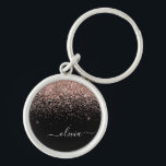 Rose Gold Blush Pink Glitter Script Monogram Girly Key Ring<br><div class="desc">Rose Gold - Blush Pink and Black Sparkle Glitter Script Monogram Name Keychains (Key Chain). This makes the perfect sweet 16 birthday,  wedding,  bridal shower,  anniversary,  baby shower or bachelorette party gift for someone that loves glam luxury and chic styles.</div>