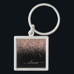 Rose Gold Blush Pink Glitter Script Monogram Girly Key Ring<br><div class="desc">Rose Gold - Blush Pink and Black Sparkle Glitter Script Monogram Name Keychains (Key Chain). This makes the perfect sweet 16 birthday,  wedding,  bridal shower,  anniversary,  baby shower or bachelorette party gift for someone that loves glam luxury and chic styles.</div>