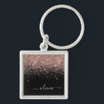 Rose Gold Blush Pink Glitter Script Monogram Girly Key Ring<br><div class="desc">Rose Gold - Blush Pink and Black Sparkle Glitter Script Monogram Name Keychains (Key Chain). This makes the perfect sweet 16 birthday,  wedding,  bridal shower,  anniversary,  baby shower or bachelorette party gift for someone that loves glam luxury and chic styles.</div>
