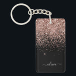 Rose Gold Blush Pink Glitter Script Monogram Girly Key Ring<br><div class="desc">Rose Gold - Blush Pink and Black Sparkle Glitter Script Monogram Name Keychain. This makes the perfect sweet 16 birthday,  wedding,  bridal shower,  anniversary,  baby shower or bachelorette party gift for someone that loves glam luxury and chic styles.</div>