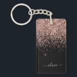 Rose Gold Blush Pink Glitter Script Monogram Girly Key Ring<br><div class="desc">Rose Gold - Blush Pink and Black Sparkle Glitter Script Monogram Name Keychain. This makes the perfect sweet 16 birthday,  wedding,  bridal shower,  anniversary,  baby shower or bachelorette party gift for someone that loves glam luxury and chic styles.</div>