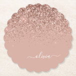 Rose Gold Blush Pink Glitter Script Monogram Girly Paper Coaster<br><div class="desc">Rose Gold - Blush Pink Sparkle Glitter Script Monogram Name Paper Coasters. This makes the perfect graduation,  birthday,  wedding,  bridal shower,  anniversary,  baby shower or bachelorette party gift for someone that loves glam luxury and chic styles.</div>