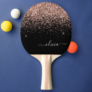Rose Gold Blush Pink Glitter Script Monogram Girly Ping Pong Paddle